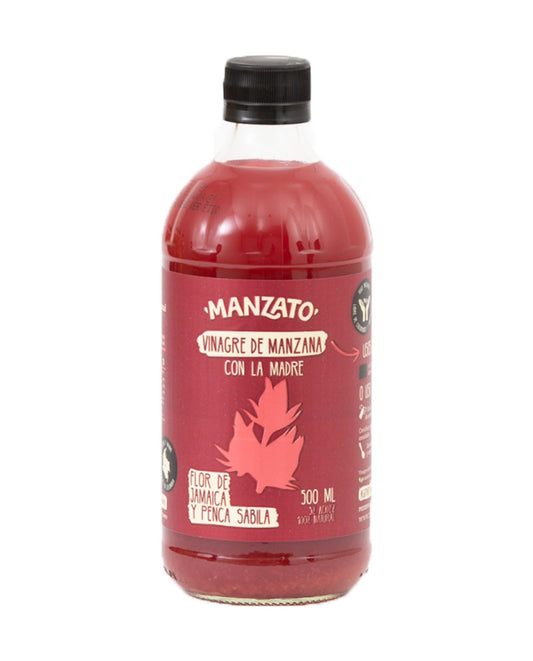 Vinagre de manzana flor de jamaica y penca sábila Manzato 500 ml